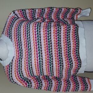 THML Women's Cream Multicolor Cropped Sweater With 3/4 Sleeve